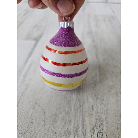 Radko shiny Brite egg purple striped vintage ornament Xmas tree glitter - Picture 1 of 9